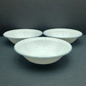 Corelle Pink Trio Soup Cereal Bowls White Swirl Bowl Blue Gray Rim Trim